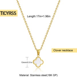 TICVRSS Clover Necklace for Women 18K Gold Plated Four Leaf Clover Pendant Lucky Jewelry Gifts for Women (White)