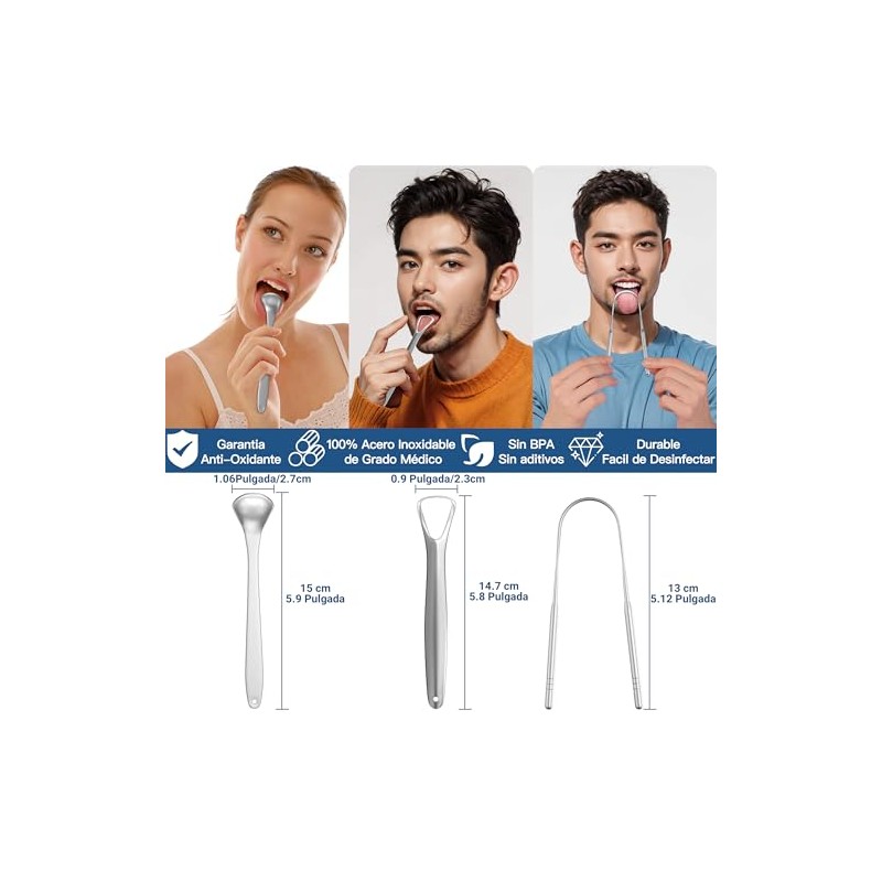 Jasinber Set de 3 Cepillo de Lengua de Acero Inoxidable