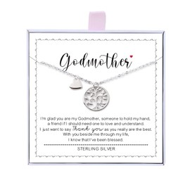 AmpleLove Godmother Necklace, Sterling Silver Tree of Life Pendant Necklace, Godmother Gifts from Godchild, Fairy Godmother Gifts