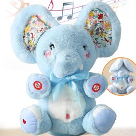Baby Blue Peek A Boo Elephant Plush Stuffed Singing Elephant, Repeat What You Say, Musical for Toddler with Moving Ear, Singing Talking Stuffed Animal Baby Toy for Boy Girl