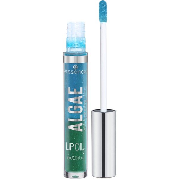 essence Algae Lip Oil No. 03 Hydration Booster, Blue, Smoothing, Nourishing, with Oils, with Vitamins, Revitalising, Shiny, Translucent, Natural, Vegan, Alcohol Free (4 ml)
