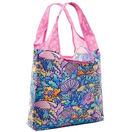 O-WITZ Bolsas reutilizables para comestibles, gimnasio, juguetes y más, diseño lavable con asas grandes para máxima comodidad, se pliega en una pequeña bolsa, hongo psicodélico