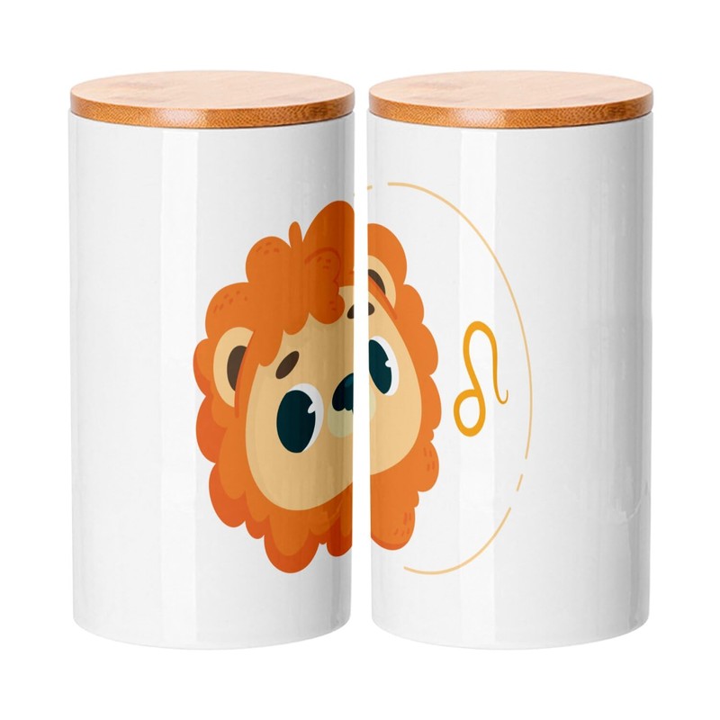 Fabulous Ceramic Pot with Lid Bamboo - Lion Astrology Sign