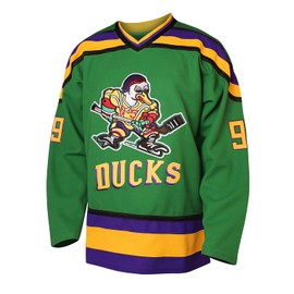 Mighty Ducks Jersey #96 Charlie Conway #99 Adam Banks #33 Greg Goldberg #66 Gordon Bombay Movie Hockey Jersey White Green (99 Green, XX-Large)