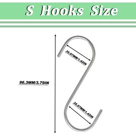 50 Pack Heavy Duty 3.7 Inch Silver S Hooks, Stainless Steel Hanging Hooks for Kitchen Bathroom Garage – Organize Pots Pans Towels Plants, Rustproof & Holds 50lbs