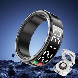 Smart Ring for Men Women - 2025 AI Fitness Tracker 5 ATM Waterproof with Temperature Measurement, 100+ Sports Modes, Sleep Monitor, Heart Rate, SpO2, Smart Ring for Android iOS (Black, #10 (with LED