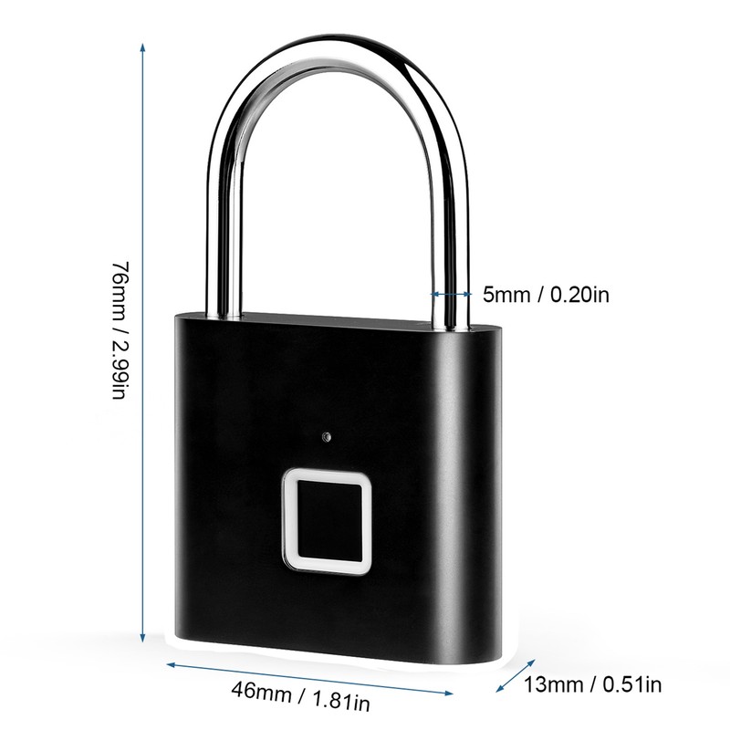 Smart Fingerprint Padlock Rechargeable Keyless 10 Fingerprints Morse Code Emergency