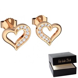 FF19 VGRSZIFA Rose Gold Heart Stud Earrings with Luxury Case and Cubic Zirconia Earrings Rose Gold Plated Case Engraving "I Love I" Zirconia Earrings, White Gold, Cubic Zirconia