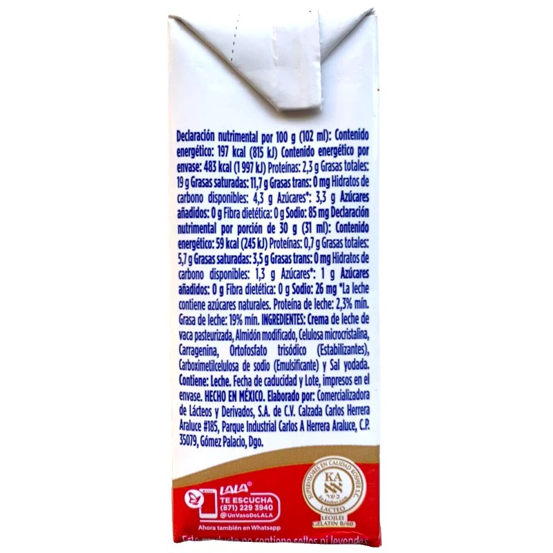 LALA 6-Pack LALA Media Crema Original/LALA Table Cream 245gr/8.64oz each