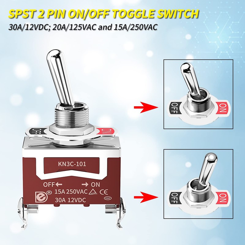 Joinfworld Toggle Switch 12V DC 125V SPST 2 Pin Waterproof
