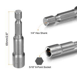 sourcing map 10pcs Hex Nut Driver Drills Bit 5/16" 6-Point Socket 1/4" Hex Shank Magnetic Nut Setter CR-V Steel Quick-Change Nut for Power Drills Impact Drivers, Silver Tone