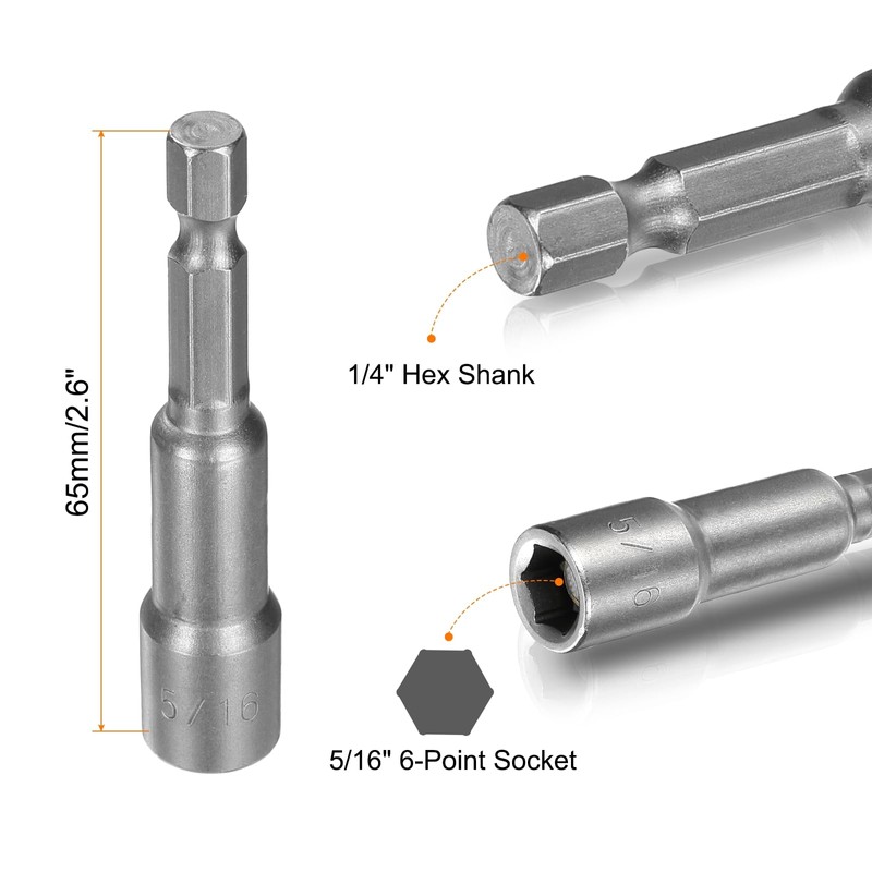 sourcing map 10pcs Hex Nut Driver Drills Bit 5/16" 6-Point