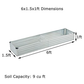 Foxlang 6x1.5x1ft(2 Pack) Galvanized Raised Garden Bed,Outdoor Planter Box Metal Patio Kit Planting Bed for Vegetables Flowers Herb,Silver