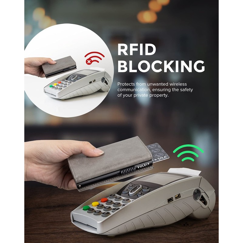 VULKIT Tarjetero de cuero con bolsillo de moneda cierre del