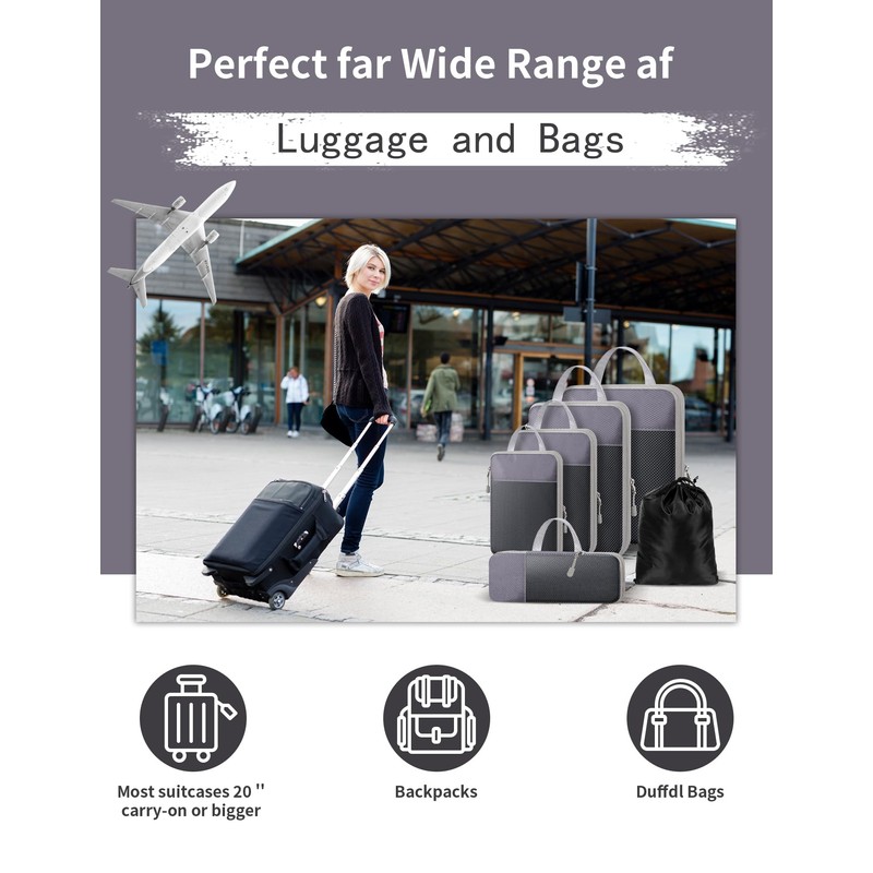 NMNGB Compression Packing Cubes for Carry on Suitcase, 6 Set