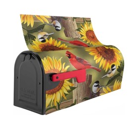Perinsto Rustic Sunflowers Floral Cardinal Birds Mailbox Covers Magnetic Waterproof Mail Cover Letter Post Box Wraps for Home Garden Yard Decor, 25.5x21 in
