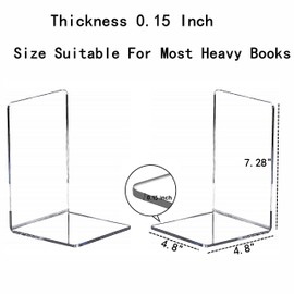 Cq acrylic 4 PCS Book Ends,Plastic Clear Book Holder Stand Heavy Duty Decorative Bookend,Desktop Bookshelf Organizer for Home Office School Supplies,7.28x4.8x4.8 Inch