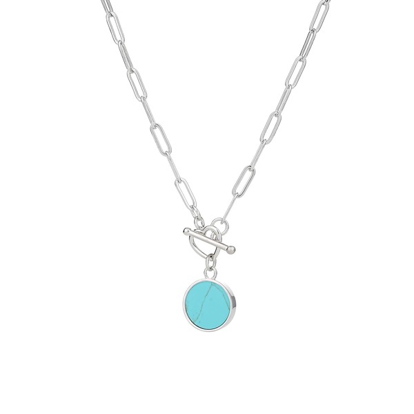 TaYolnFaSo Turquoise Paperclip Chain Necklace for Women Toggle Necklace Losbter