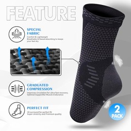 Pack of 2 Ankle Brace Bandage Ankle Brace for Plantar Fasciitis, Achilles Tendon, Best Compression Socks for Women/Men, Orthopaedic Foot Brace Right / Left, Black, S