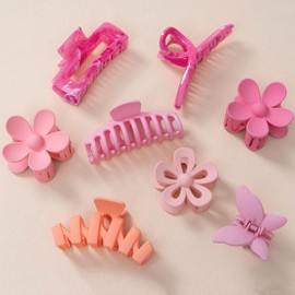 8PCS Hair Clips for Women, Flower Claw Clips for Thick Hair, Non-Slip Hair Accessories with Multi-Styles, Neutral Colors Hair Claw Clips and Variety Pack, Ideal for Girls