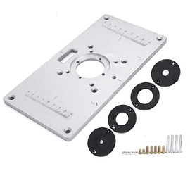 Router Table Insert Plate Aluminium Alloy Wood Router Trimmer Engraving Machine Flip Board with 4 Rings for Woodworking Benches Flip Chipboard