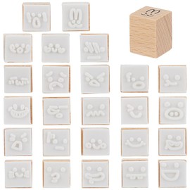 WEBEEDY 25 Styles Wooden Rubber Stamps Various Emoticon Decorative Stamps Set for Crafting 15mm /0.59" Squares Wooden Rubber Ink Stamp for Scrapbook Journals Card Making Painting