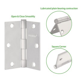 12 Pack White Door Hinges, 3.5 x 3.5 Inch White Hinges for Interior Doors 3 1/2 Inch Hinges for Residential Doors, Square Corners Interior Door Hinges for Standard Flat/Bedroom