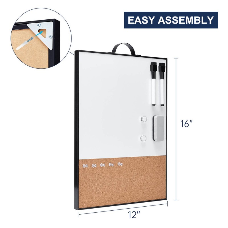 TSJ OFFICE Small Whiteboard Cork-Board - 16" X 12" Portable