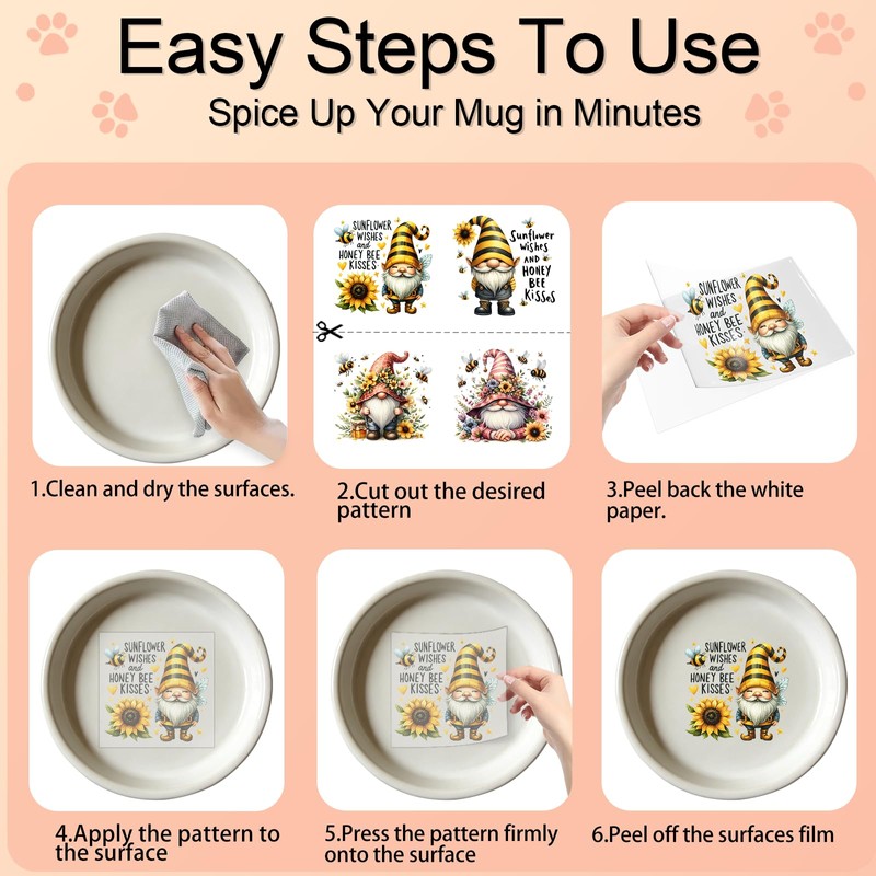 Elewins 4 PCS Watercolor bee Gnomes Cuttable UV DTF Stickers