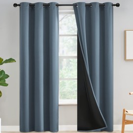 Yakamok Full Blackout Curtains 84 Inches Long,Blackout Curtain Panels for Bedroom, Grommet Top Thermal Insulated Drapes with Black Liner for Living Room(Stone Blue, Set of 2)