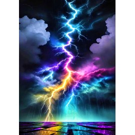 Diamond Art Painting Kits for Adults, Colorful Lightning 5D Diamond Painting Dots Art Kits for Adults Beginner, DIY Full Round Gem Crystal Art Paint by Diamond, Home Wall Decor 12x 16 in