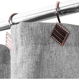 Bronze Decorative Shower Curtain Hooks: Rust Proof Metal Geometric Diamond Shower Curtain Rings - Fancy Elegant Rustic Vintage Antique Hooks Hangers for Shower Curtain Rod - Set of 12