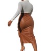 Womens High Waisted Belted Leather Pencil Skirt Side Button Split