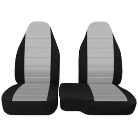 Fioqe 2PCS Front 60/40 Cloth High Back Bench Seat Cover for Ford Ranger XLT 1998 1999 2000 2001 2002 2003 (Without Console Cover)-Gray