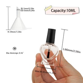 Agidea Empty Nail Polish Bottles Heart Shape, Empty Fingernail Polish Vials Containers Sample Bottles with Brush and Mixing Balls and Funnel for Nail Art Travel Size Pack of 6 (10ML)
