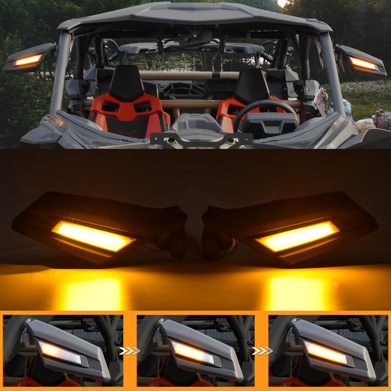 SAUTVS Side View Mirrors with Light for Can Am Maverick