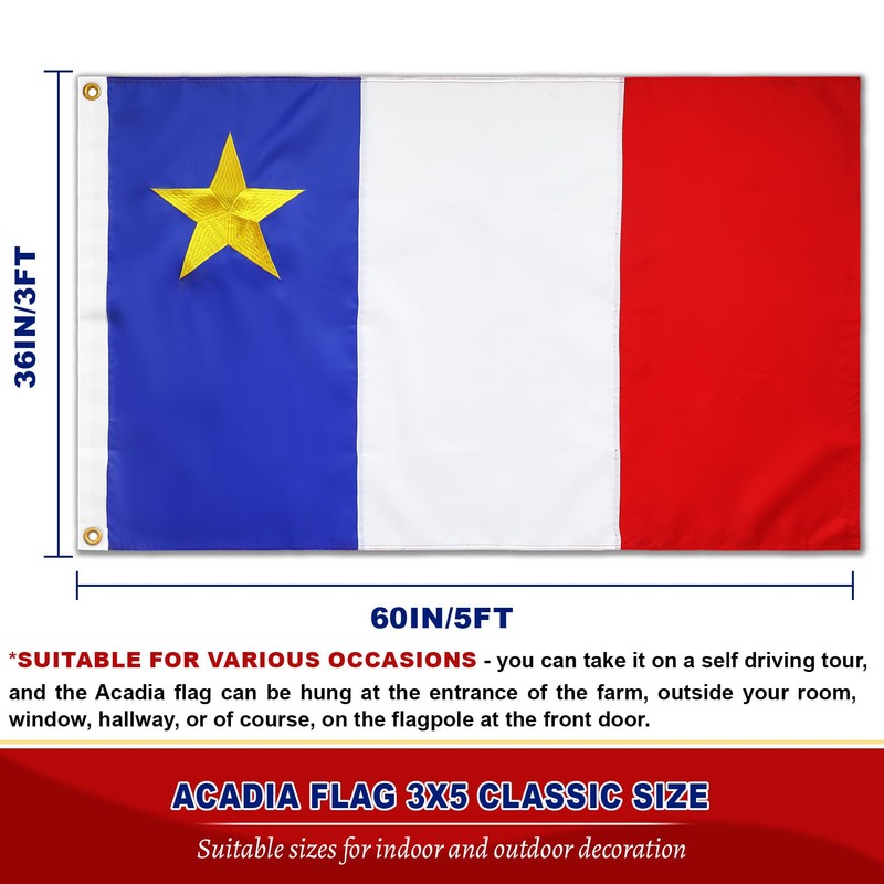 YUGGOTH Acadian Flag 3x5 Outdoor Double Sided, Heavy Duty, Embroidered,