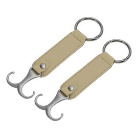 HEROFFIX 2 Pcs for Purses and Bags, Umbrella Etc Car Seat Headrest Hook Sturdy Car Seat Back Organizer Hooks Beige Faux Leather Metal 6.97"x2.05"