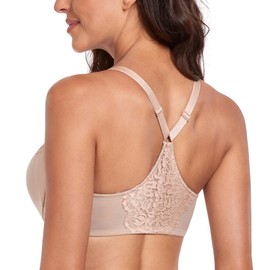 Lemorosy Women’s Full Figure Plus Size Non Padded Front Closure Lace Racerback Underwire Everyday Bra (36G, New Beige)
