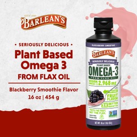 Barlean's Barlean's BlackBerry Flaxseed Oil Liquid, Vegan Omega 3 6 9 Supplements for Kids and Adults with 2,968 mg of Vegan Omegas, Non-GMO and Gluten Free, 16 oz
