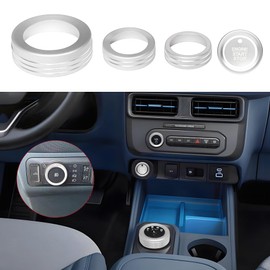 BORUIEN for Ford Maverick 2025 Accessories Interior Decor Gear Shift 4WD Engine Start Stop Headlight Volume Radio Control Switch Center Consoles Knob Cover 5Pcs Aluminum Alloy (Silver, 2025-Up)