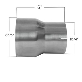 4 Inch Exhaust Adapter, T304 Stainless Steel Exhaust Coupler (SS Tubo),Pipe Hitch Reducer 4ID to 5OD 6" Overall Length, Flared, Polished Finish,Universal