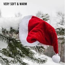 SAVEX Christmas Red Felt Material Hat With Trim & Pom Pom Perfect For New Year, Christmas Party Adults, Kids | Deluxe Christmas Santa Hat | Xmas Hat | Santa Hat (Red- 6Pcs)