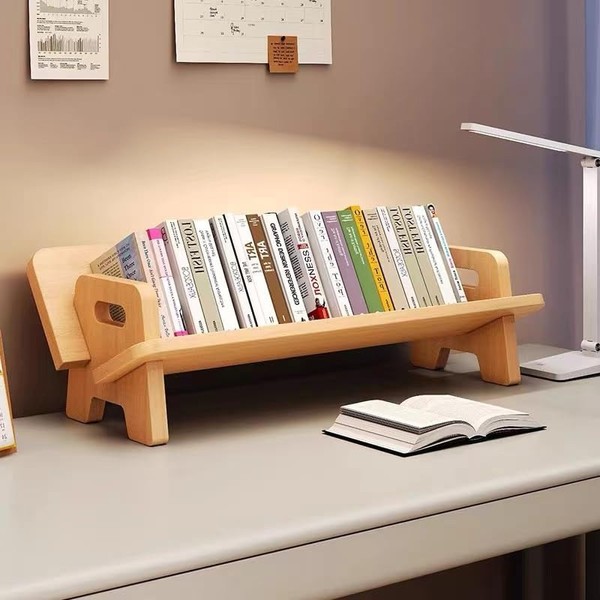Solid Wood Minimalist Bookshelf Desk Organizer Bookstand Office Book Support