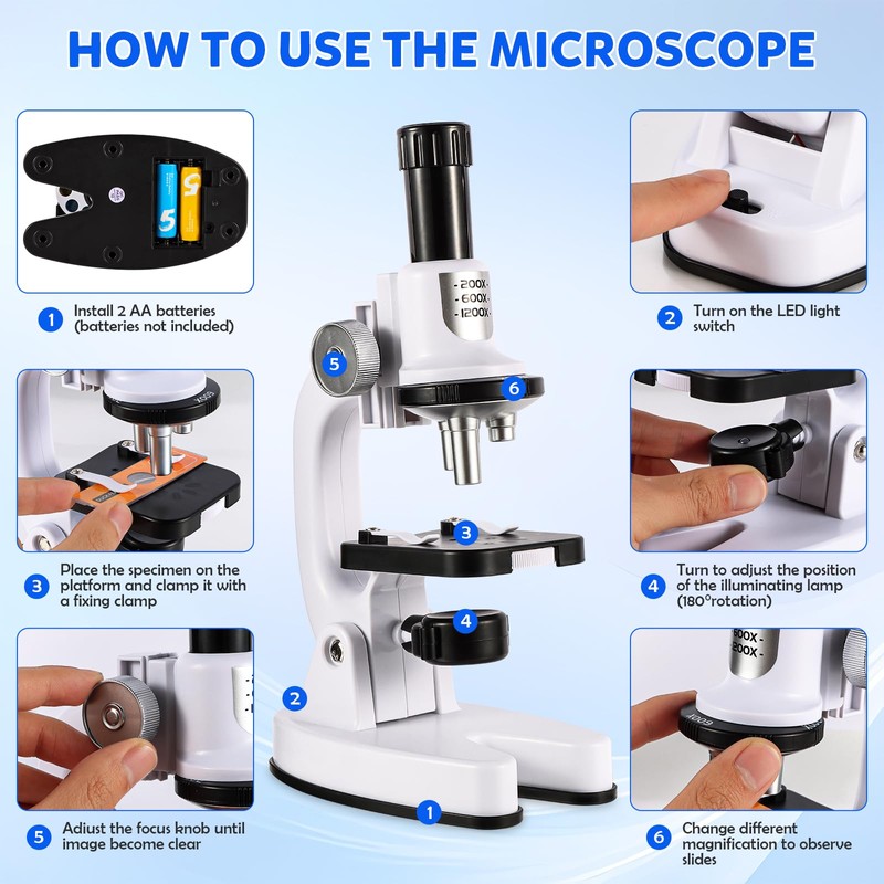 Kids Microscope High Magnification Portable Science Kit With Led Light,Beginner