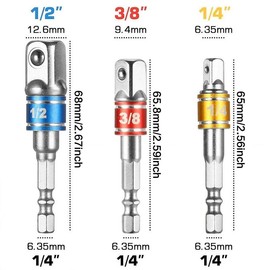 Hex Shank Drill Adapter, 1/4" 3/8" 1/2" Drill Chuck Adapter, Extension Rod for Electric Nut Driver & Impact Drill, Perfect for Various Screw Operations:_Multicolor_1Count (3/8"socket)