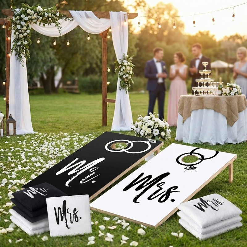 JolliLudo 11 Pcs Wedding Cornhole Set for Reception, Mr &