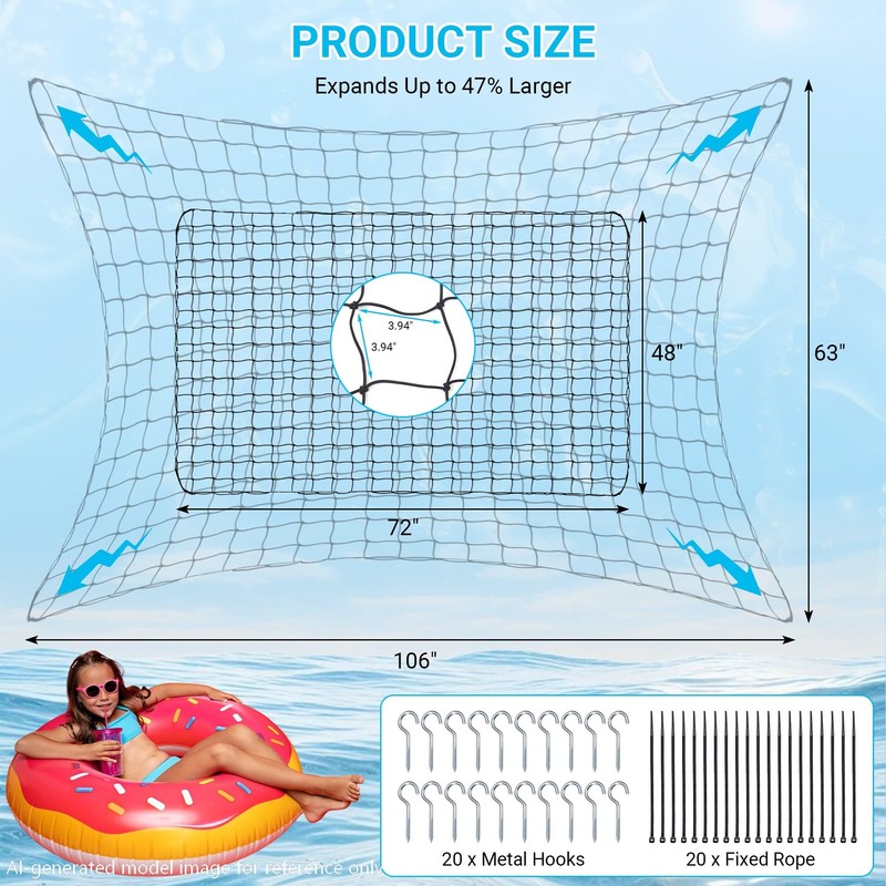 Extra Large Pool Toy Float Storage Net with 20 Hooks