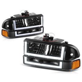 PM PERFORMOTOR Switchback Dual LED U-Shape Headlights+Bumper Lights Compatible with 98-04 Chevy Blazer S10,Black Housing Amber Corner