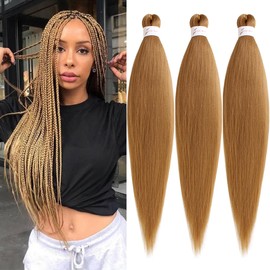 Leeven 3 Packs Blonde Pre Stretched Braiding Hair 26 Inch Yaki Braiding Hair Extensions for Box Braids Pre Stretched Braiding Hair Extensions Blonde EZ Braids / 26 Inch 27#